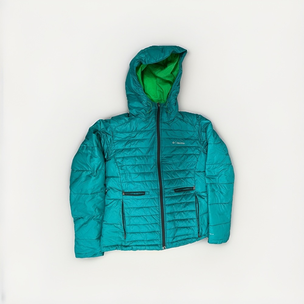 Columbia Hooded Puffer Jacket Women Sz Large Teal Green Coat